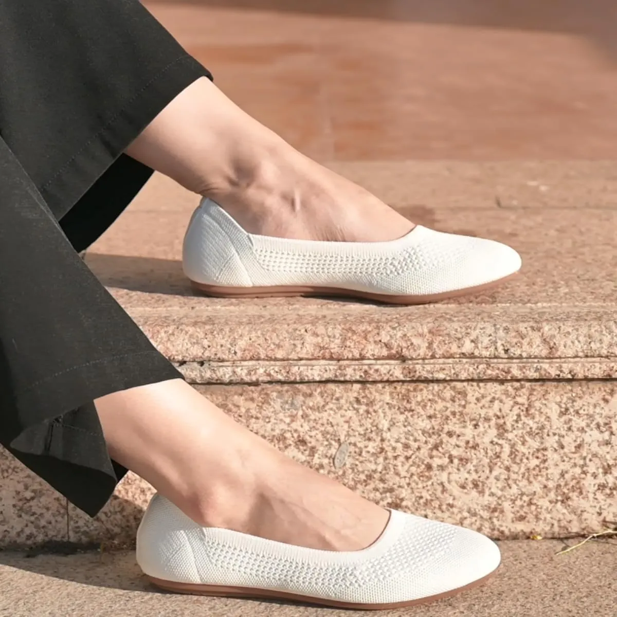 poemlady Women’s Ballet Flat Dress Knit Round Toe Slip On Ballerina Walking Shoes for Womam Casual Comfort Soft 22002
