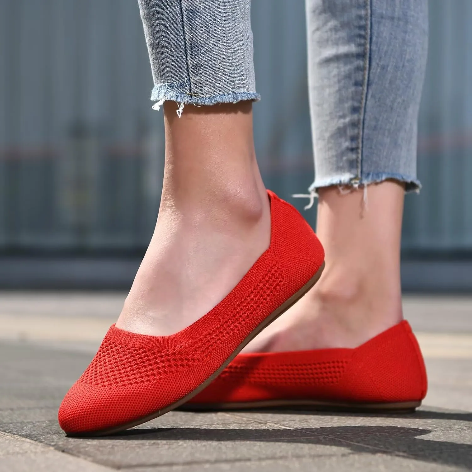poemlady Women’s Ballet Flat Shoes Dress Shoes Knit Round Toe Slip On Ballerina Walking Flats Shoes for Woman Low Wedge Casual