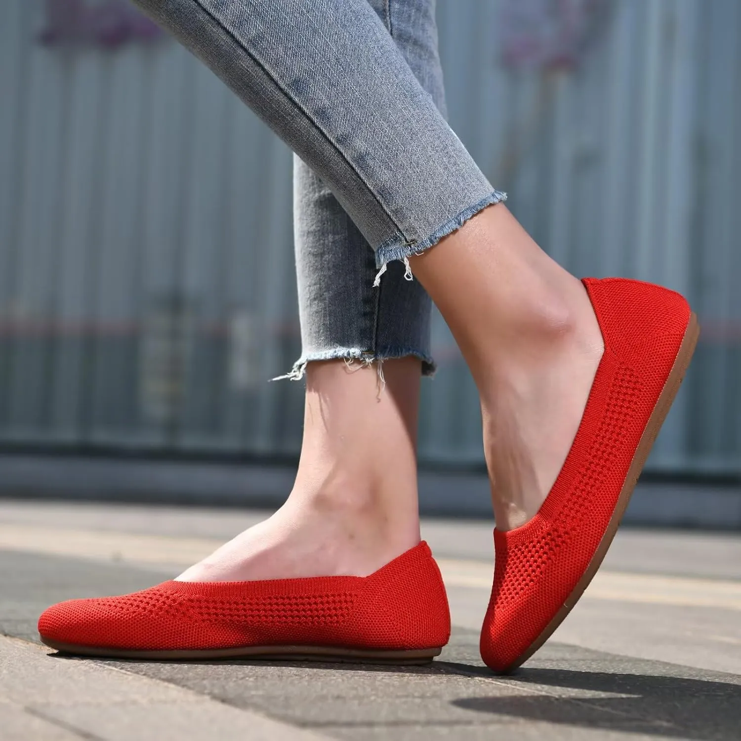 poemlady Women’s Ballet Flat Shoes Dress Shoes Knit Round Toe Slip On Ballerina Walking Flats Shoes for Woman Low Wedge Casual