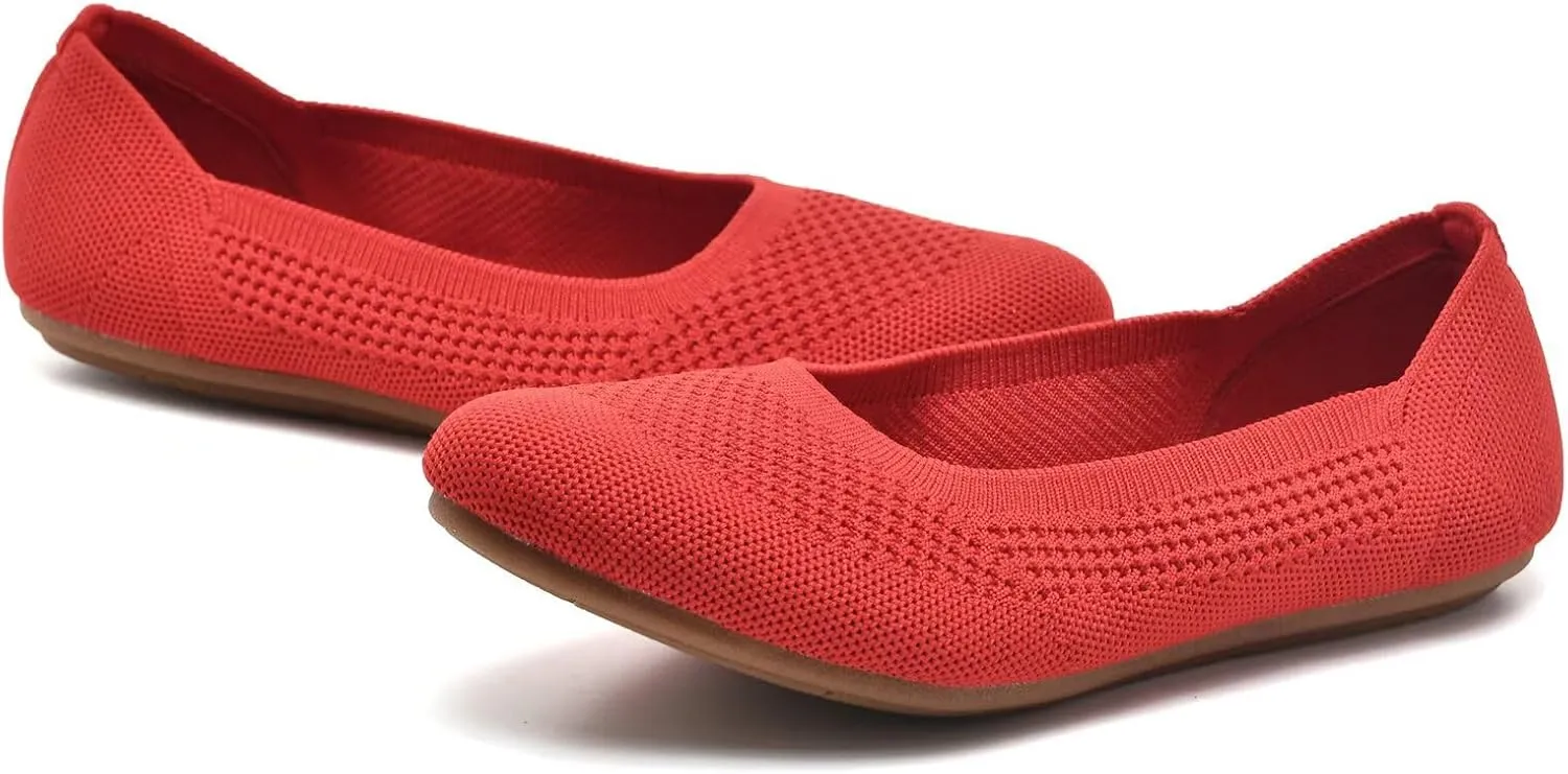 poemlady Women’s Ballet Flat Shoes Dress Shoes Knit Round Toe Slip On Ballerina Walking Flats Shoes for Woman Low Wedge Casual