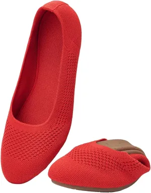 poemlady Women’s Ballet Flat Shoes Dress Shoes Knit Round Toe Slip On Ballerina Walking Flats Shoes for Woman Low Wedge Casual