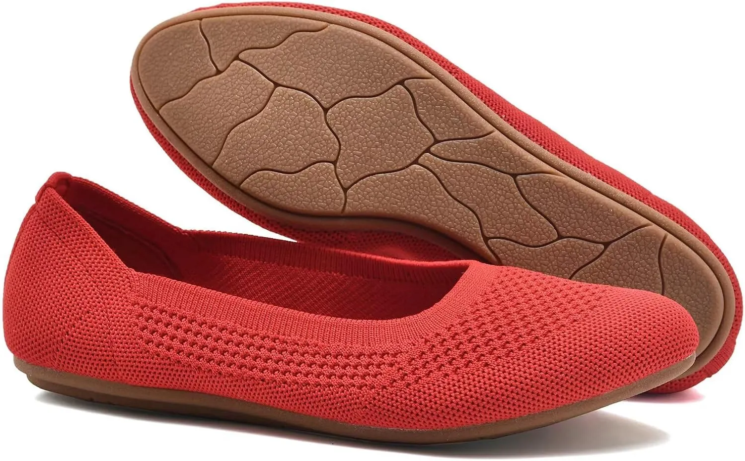poemlady Women’s Ballet Flat Shoes Dress Shoes Knit Round Toe Slip On Ballerina Walking Flats Shoes for Woman Low Wedge Casual