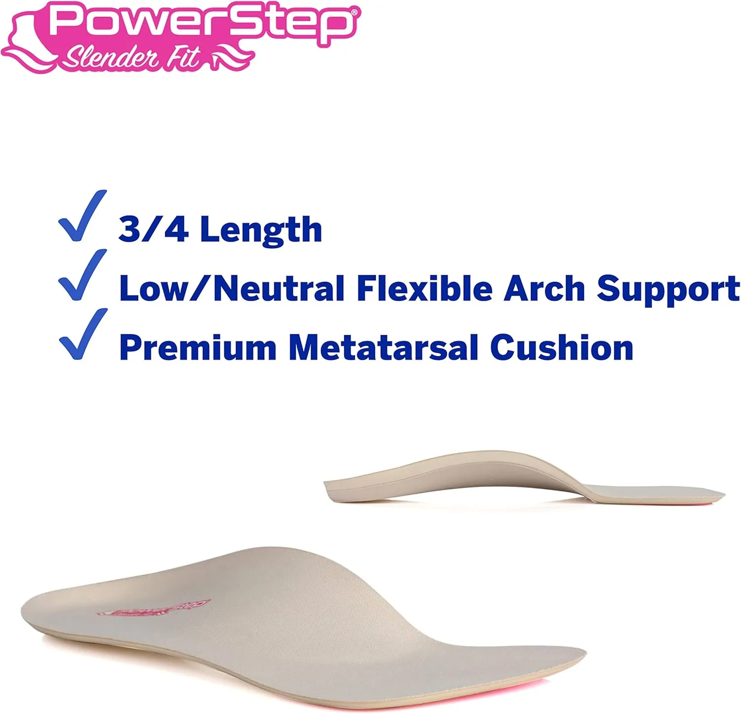 PowerStep Insoles, Slenderfit 3/4 Insole, Arch Support Insole for High Heels, Women's High Heel Shoe, Dress Boot Insert