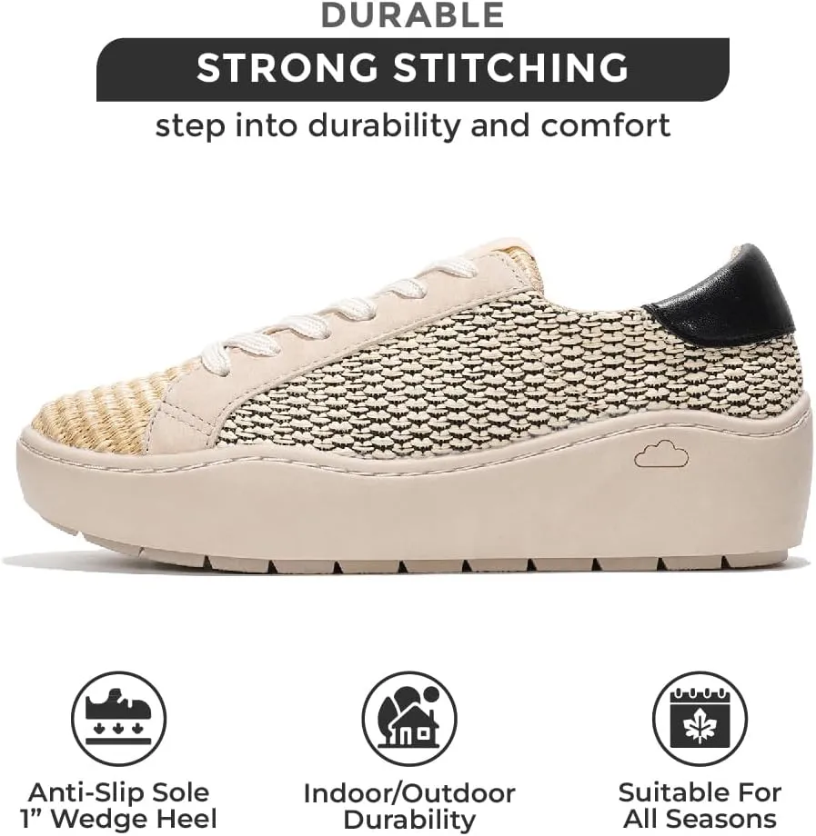 Project Cloud Platform Sneakers for Women – Lightweight Women's Fashion Sneakers for 2025 with Memory Foam Insole – Non Slip Lace-Up Womens Shoes – Stylish Wedge Shoes for Women (Bossy)