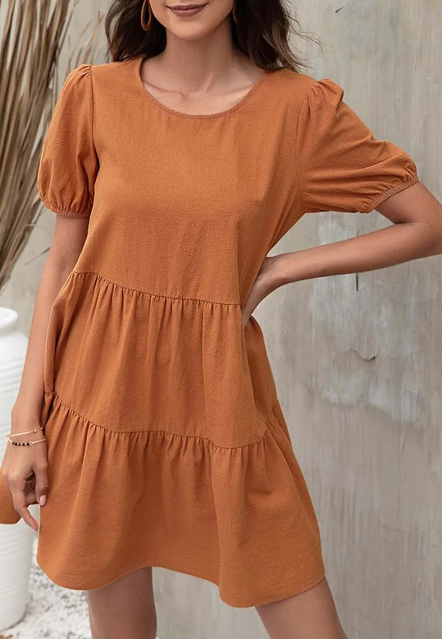 Puff Sleeve Tiered Shift Dress
