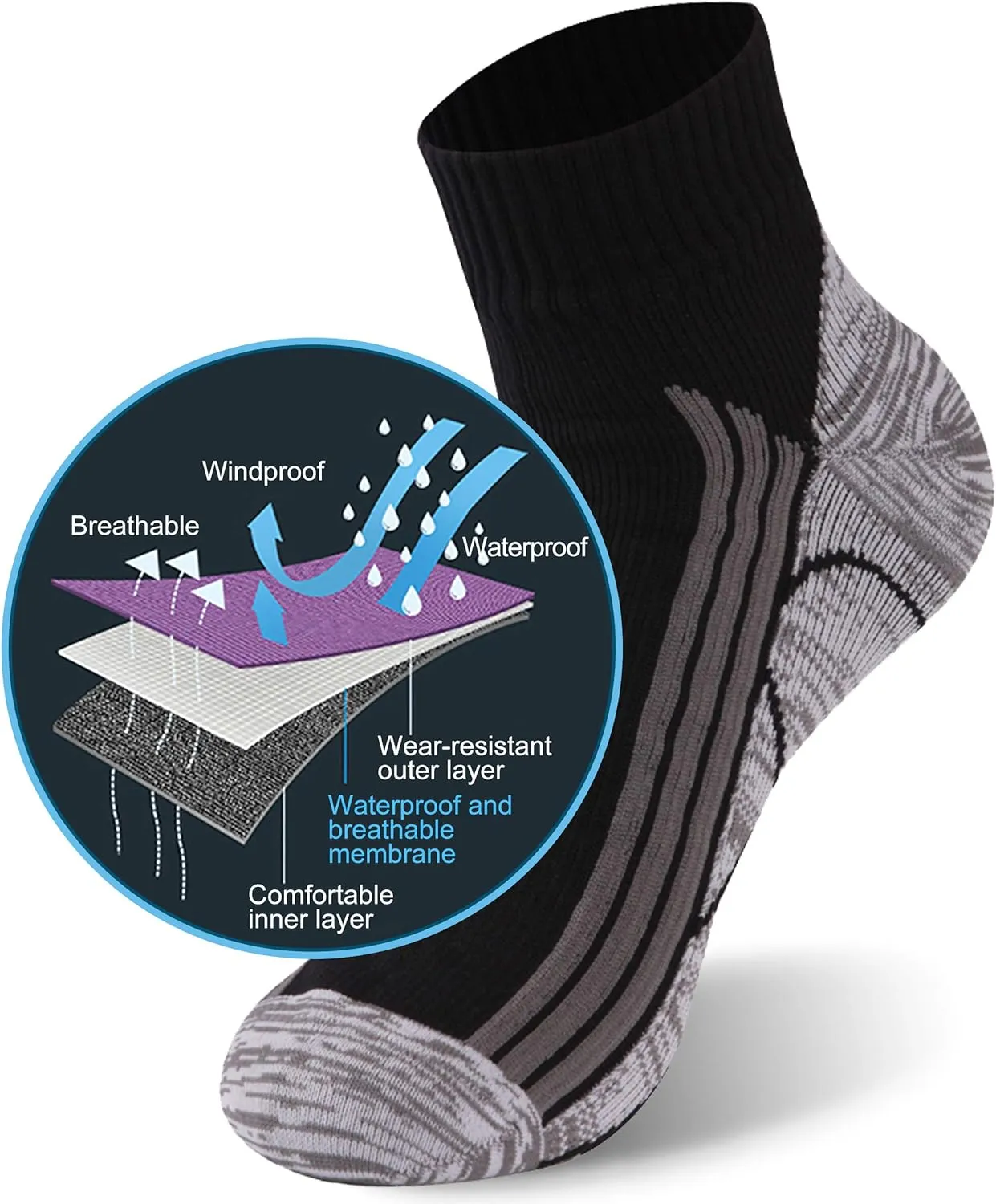 RANDY SUN Waterproof Socks, Unisex Hiking Wading Trail Running Kayaking Crew Socks