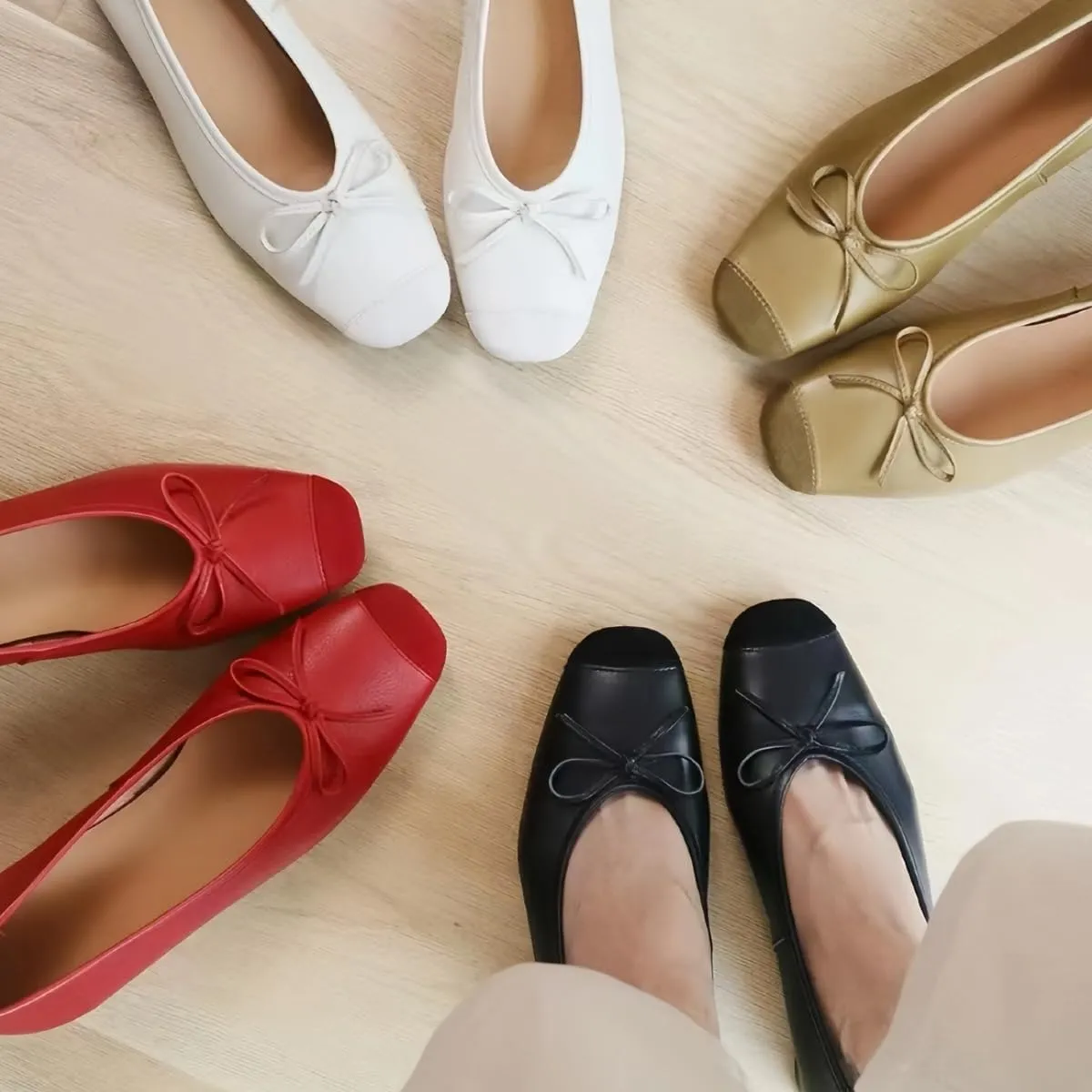 Retro Ballet Flats Shoes for Women Genuine Leather and Suede Patchwork Design Closed-Toe Low-Cut Wedding Casual and Office Work