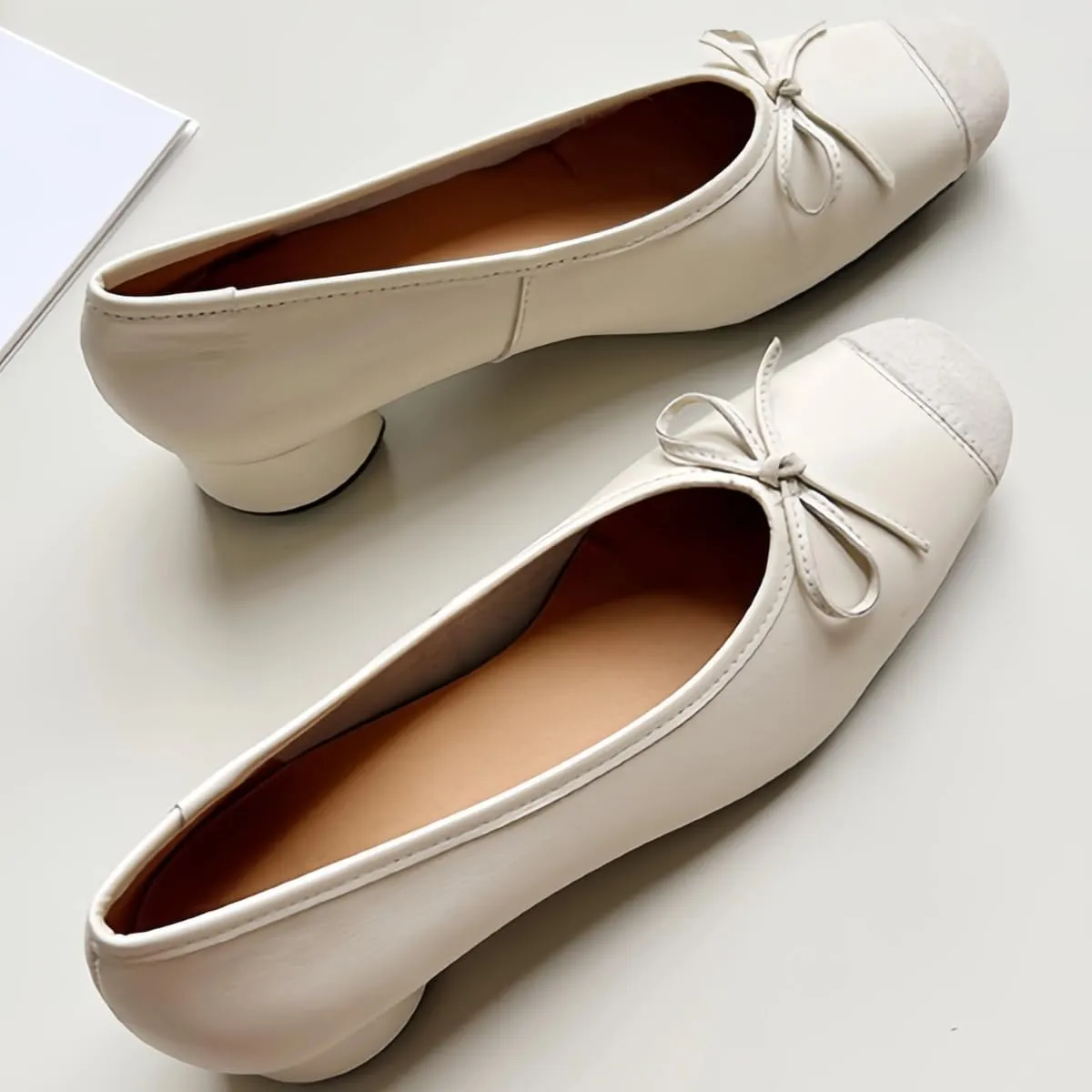 Retro Ballet Flats Shoes for Women Genuine Leather and Suede Patchwork Design Closed-Toe Low-Cut Wedding Casual and Office Work
