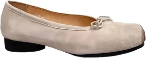 Retro Ballet Flats Shoes for Women with Bow Closed Toe Women's Slip on Pumps Mid Heels Genuine Suede Leather Low-Cut Comfort Daily Casual Weekend