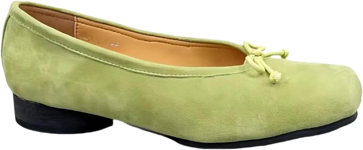 Retro Ballet Flats Shoes for Women with Bow Closed Toe Women's Slip on Pumps Mid Heels Genuine Suede Leather Low-Cut Comfort Daily Casual Weekend