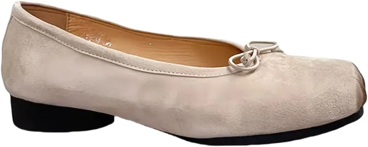 Retro Ballet Flats Shoes for Women with Bow Closed Toe Women's Slip on Pumps Mid Heels Genuine Suede Leather Low-Cut Comfort Daily Casual Weekend
