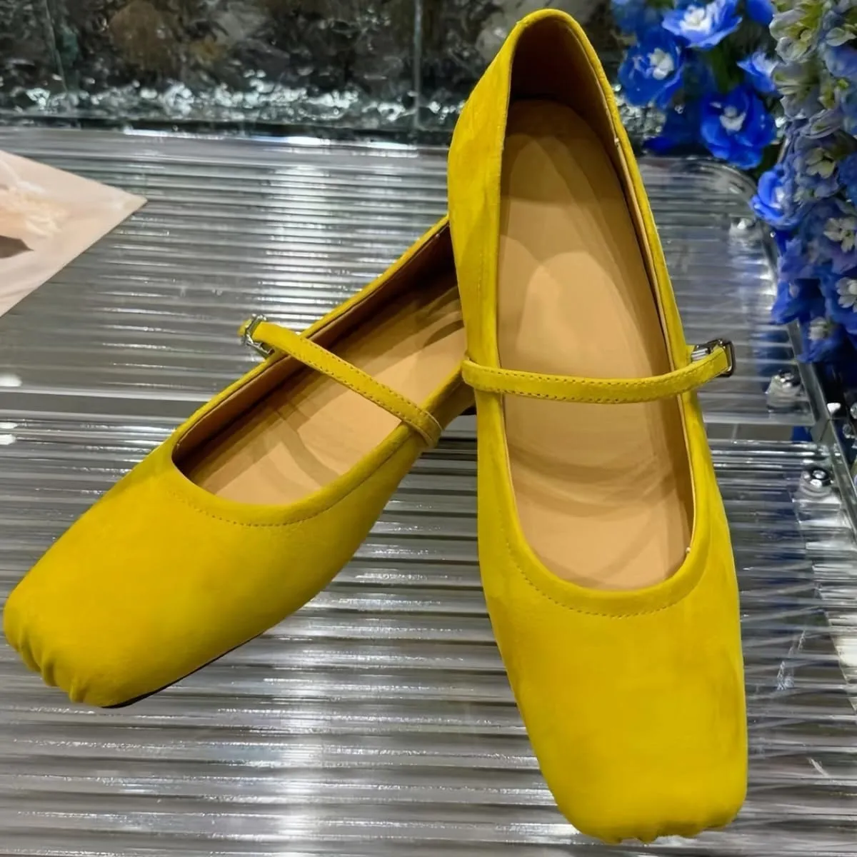 Retro Mary Jane Shoes Women with Single Strap Closed Toe Genuine Suede Leather Low-Cut Ballet Flats Wedding Shoe or Comfort Daily Casual Weekend
