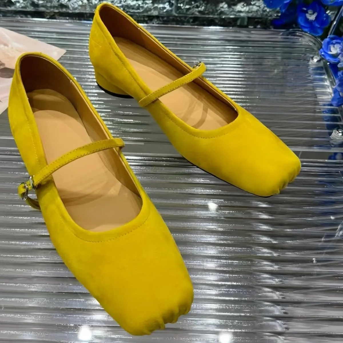 Retro Mary Jane Shoes Women with Single Strap Closed Toe Genuine Suede Leather Low-Cut Ballet Flats Wedding Shoe or Comfort Daily Casual Weekend