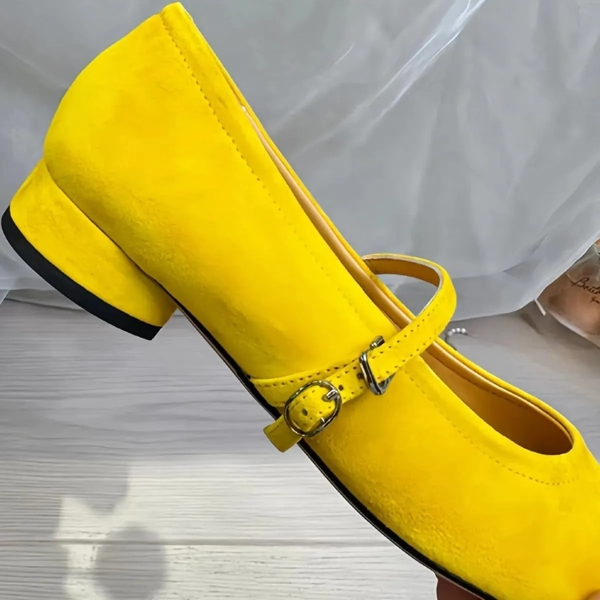 Retro Mary Jane Shoes Women with Single Strap Closed Toe Genuine Suede Leather Low-Cut Ballet Flats Wedding Shoe or Comfort Daily Casual Weekend
