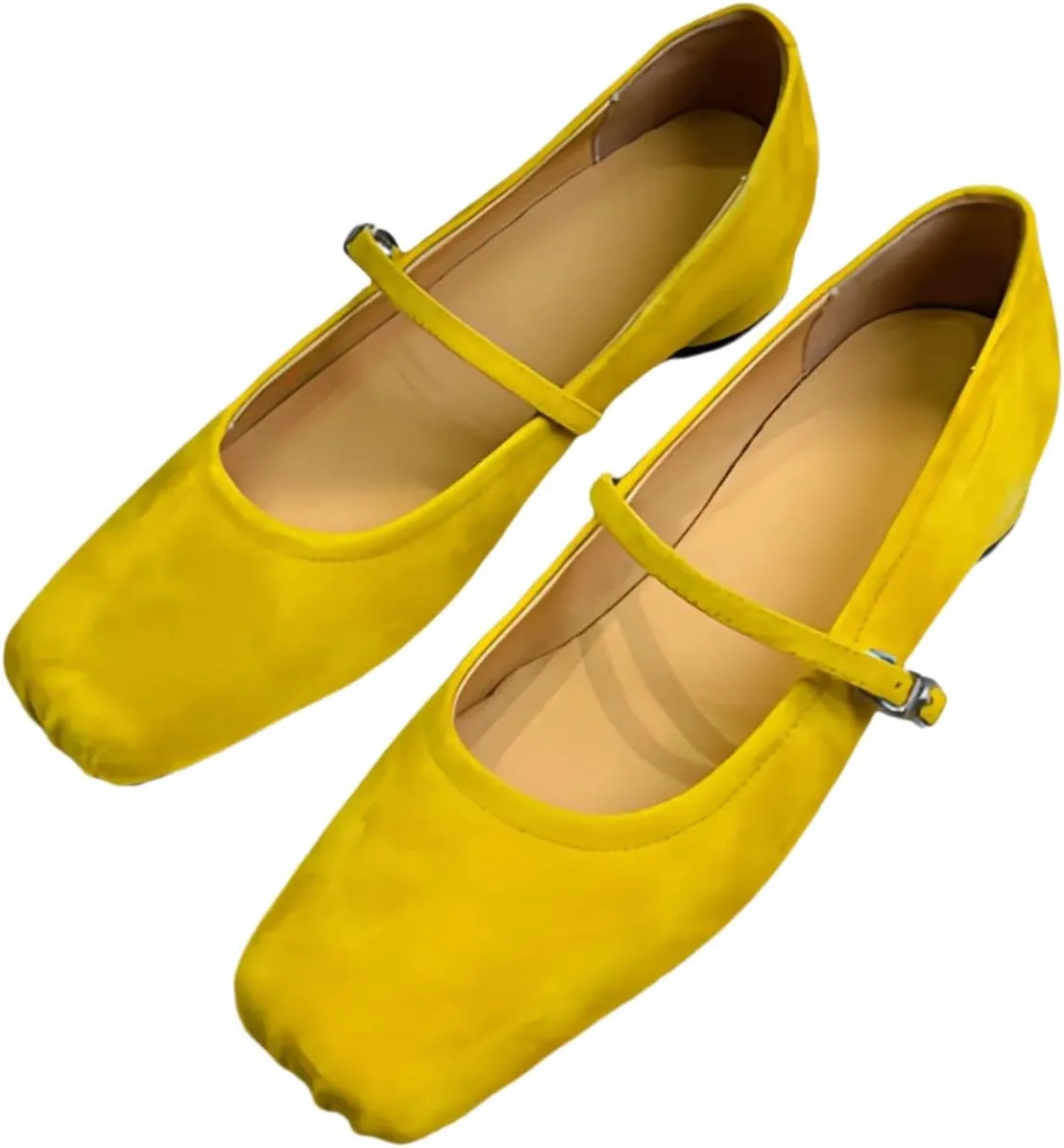 Retro Mary Jane Shoes Women with Single Strap Closed Toe Genuine Suede Leather Low-Cut Ballet Flats Wedding Shoe or Comfort Daily Casual Weekend