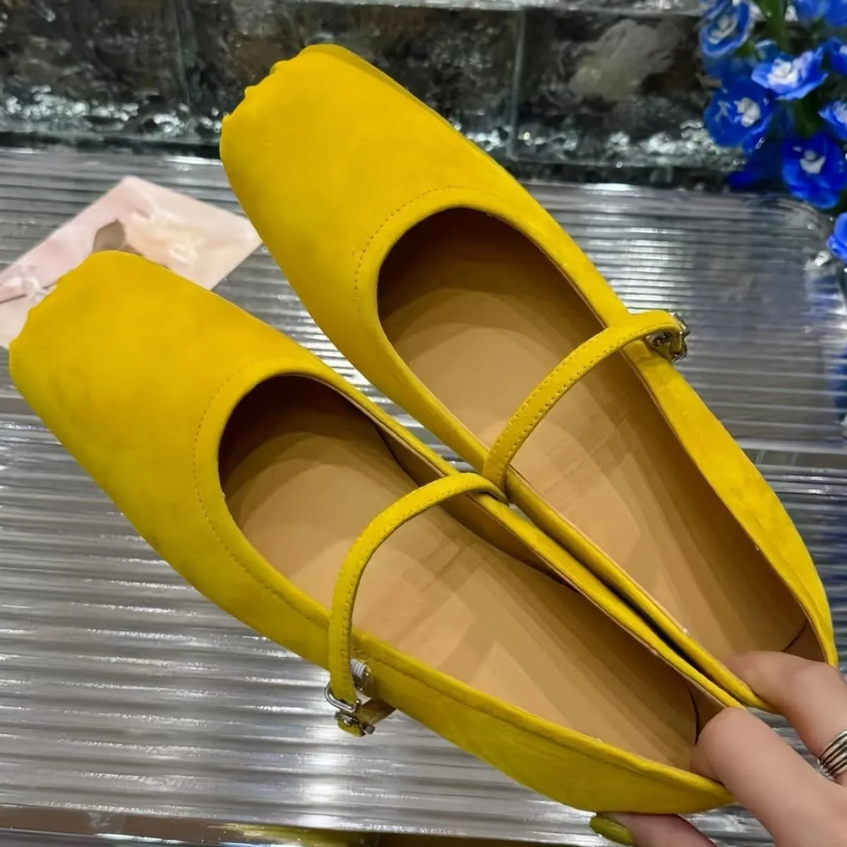 Retro Mary Jane Shoes Women with Single Strap Closed Toe Genuine Suede Leather Low-Cut Ballet Flats Wedding Shoe or Comfort Daily Casual Weekend