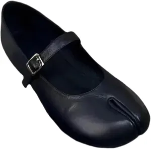 Retro Tabi Ballet Flats Shoes for Women Single-Strap Genuine Leather Mary Jane Flat Closed Split-Toe Low-Cut Soft Upper and Insole Comfort Office Work