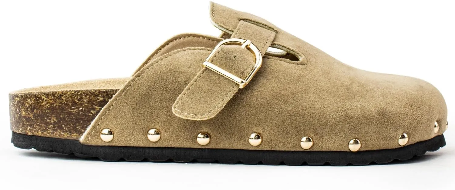RF ROOM OF FASHION Women's Soft Faux Suede Footbed Cork Clog Antislip Slippers Buckle Mules House Sandals Potato Shoes