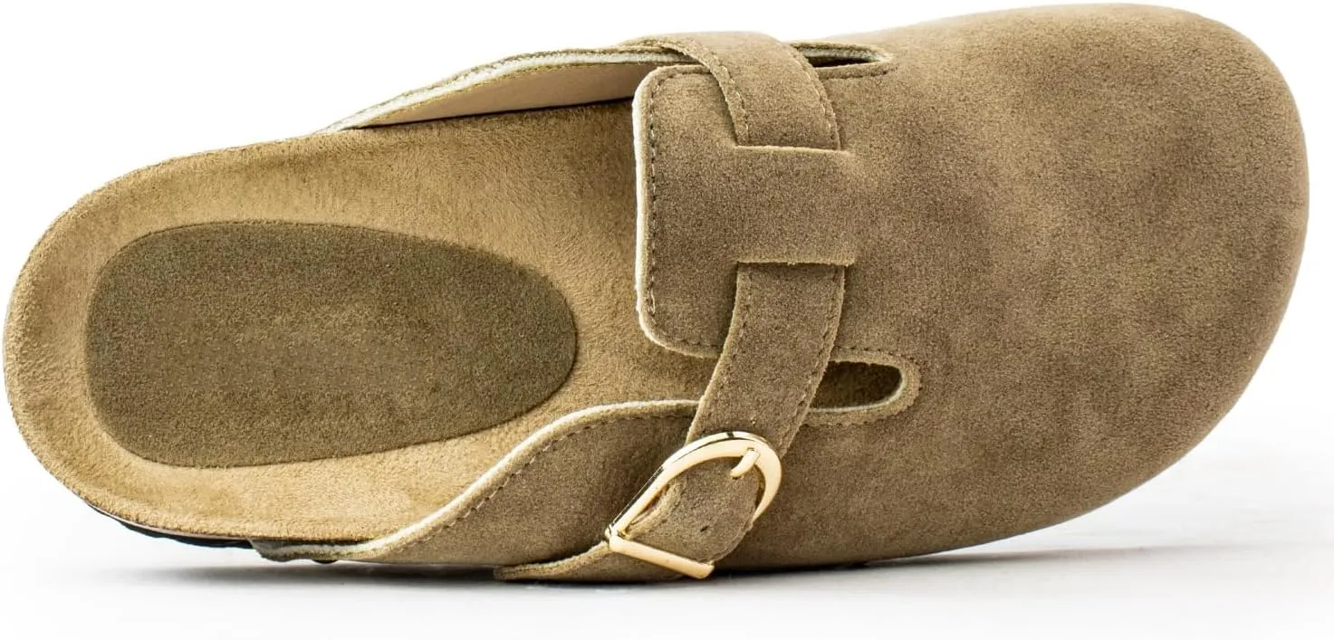 RF ROOM OF FASHION Women's Soft Faux Suede Footbed Cork Clog Antislip Slippers Buckle Mules House Sandals Potato Shoes