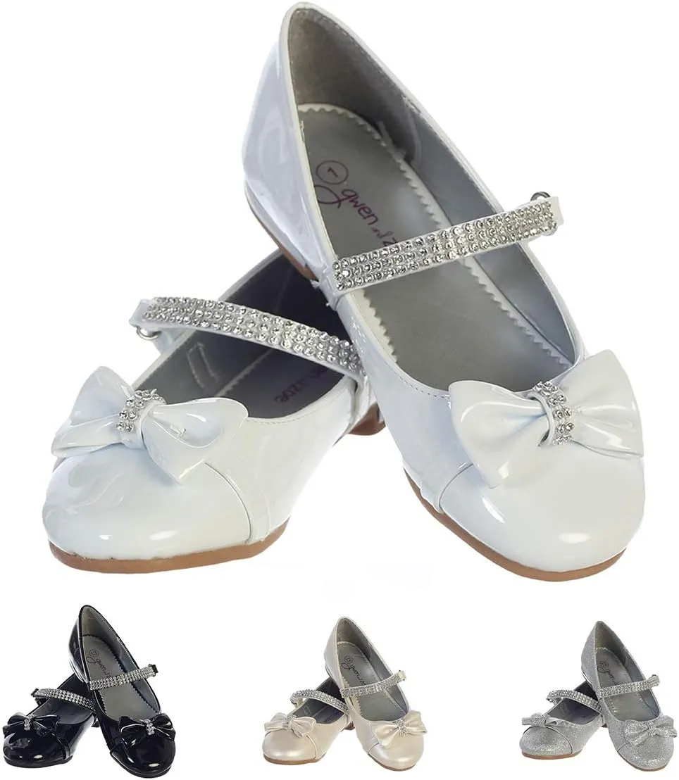 Rhinestone Size 1 White Dress Shoes for Girls First Communion Shoes Flower Girls' Flats Mary Jane Big Kids Little Dressy Wedding Easter Zapatos blancos para niñas Vestir Fiesta