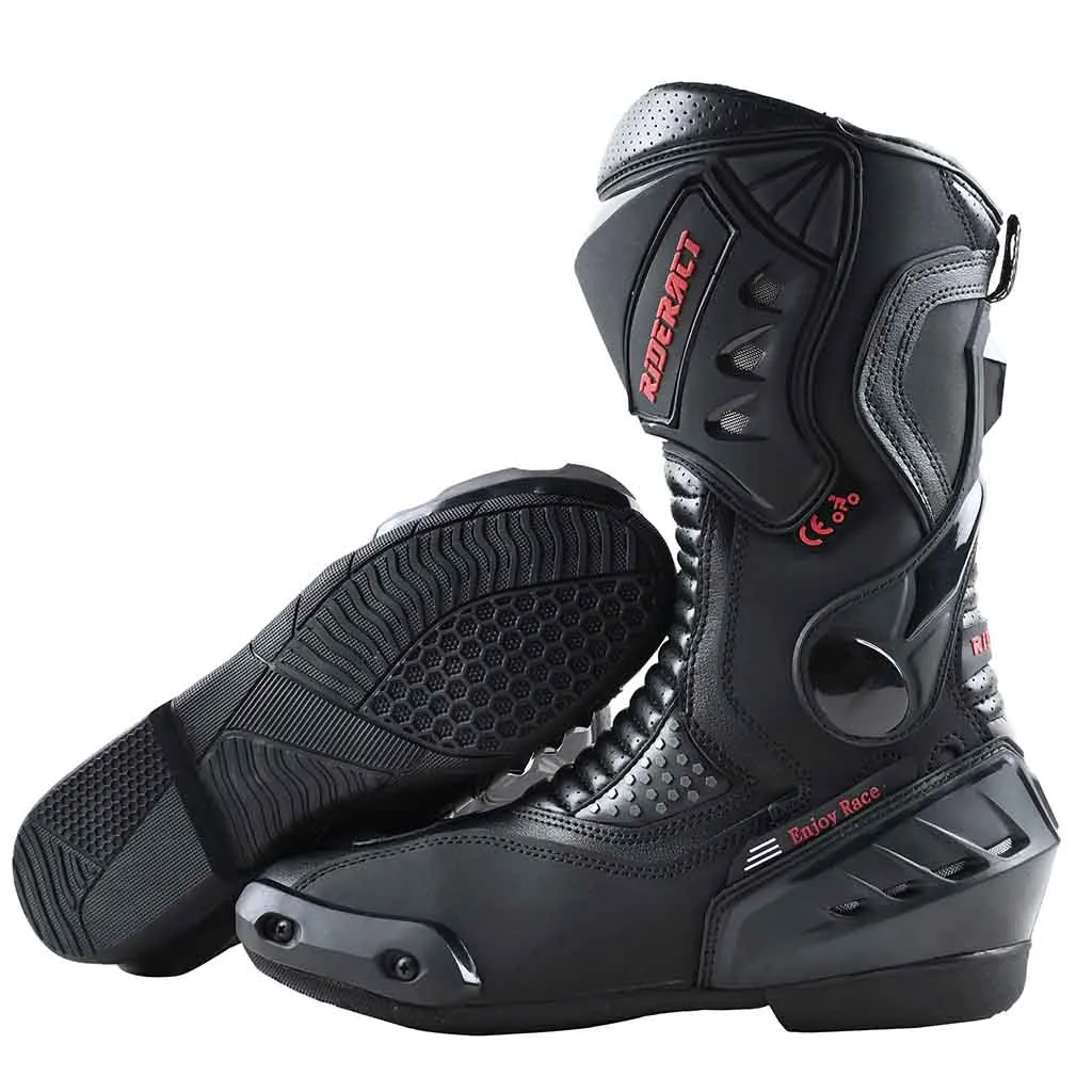 RIDERACT® Men’s Motorcycle Boots Black Road Race Ready