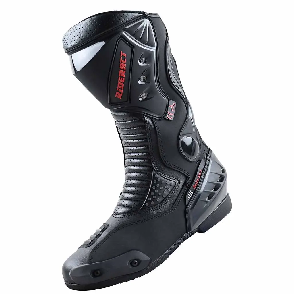 RIDERACT® Men’s Motorcycle Boots Black Road Race Ready