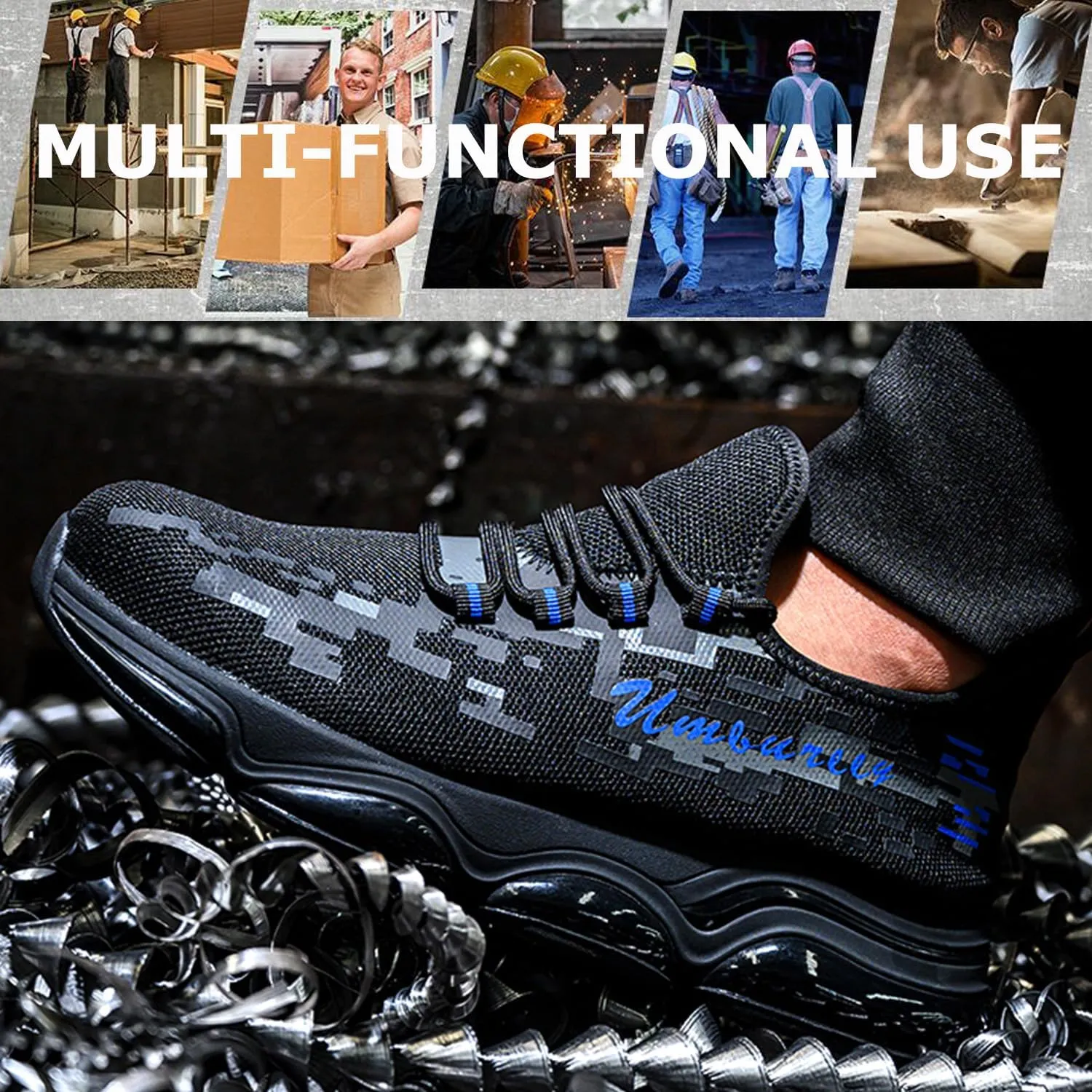 Safety Shoes for Men Work Steel Toe Shoes Lightweight Breathable Slip Resistant Construction Sneakers