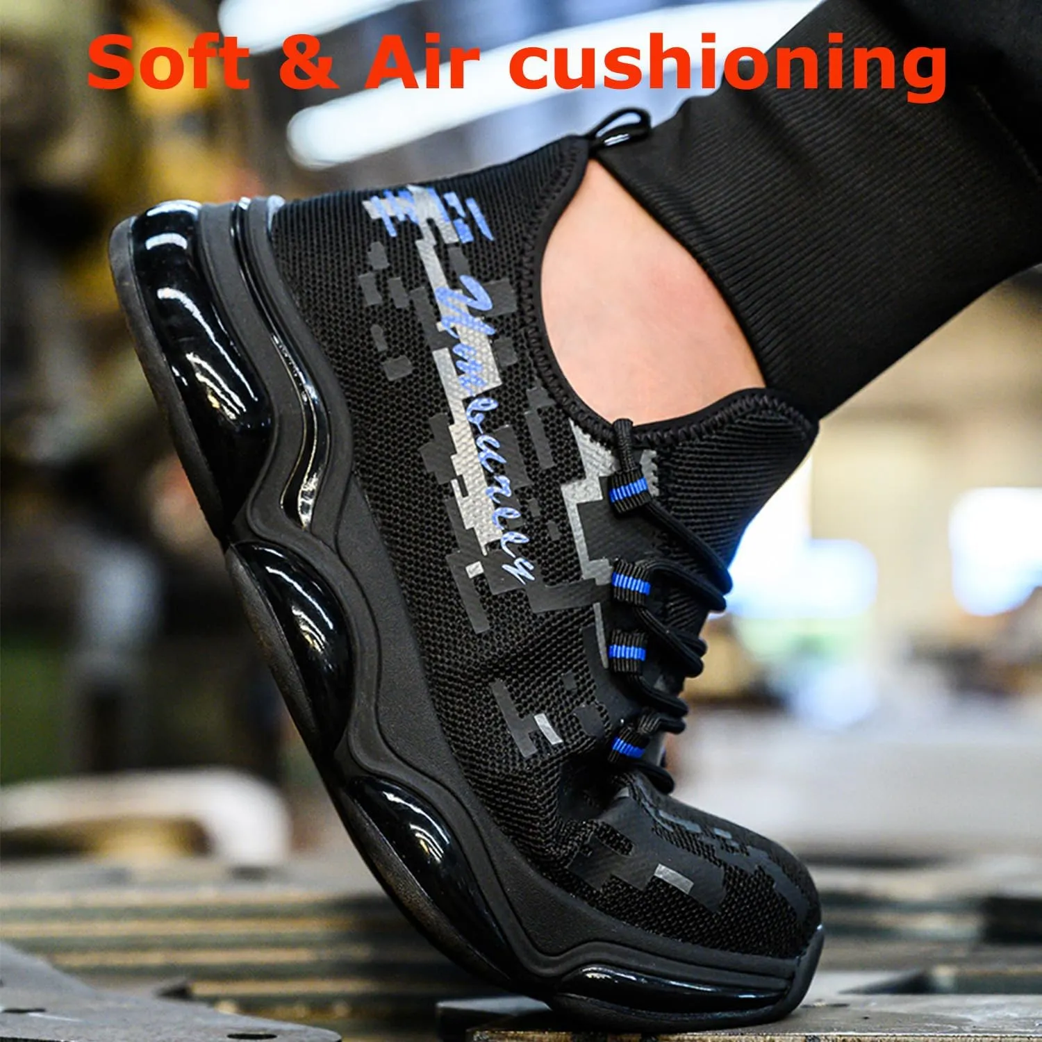 Safety Shoes for Men Work Steel Toe Shoes Lightweight Breathable Slip Resistant Construction Sneakers