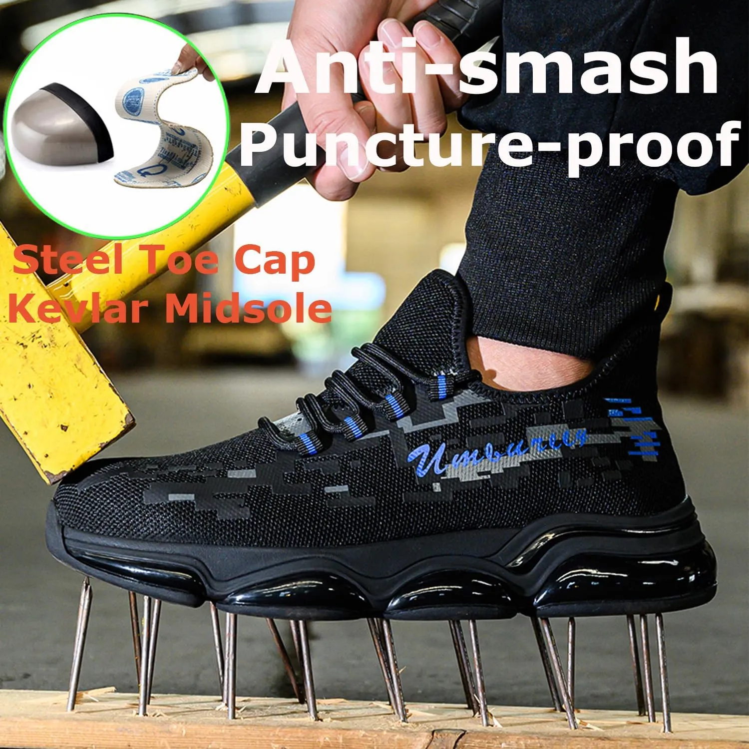 Safety Shoes for Men Work Steel Toe Shoes Lightweight Breathable Slip Resistant Construction Sneakers