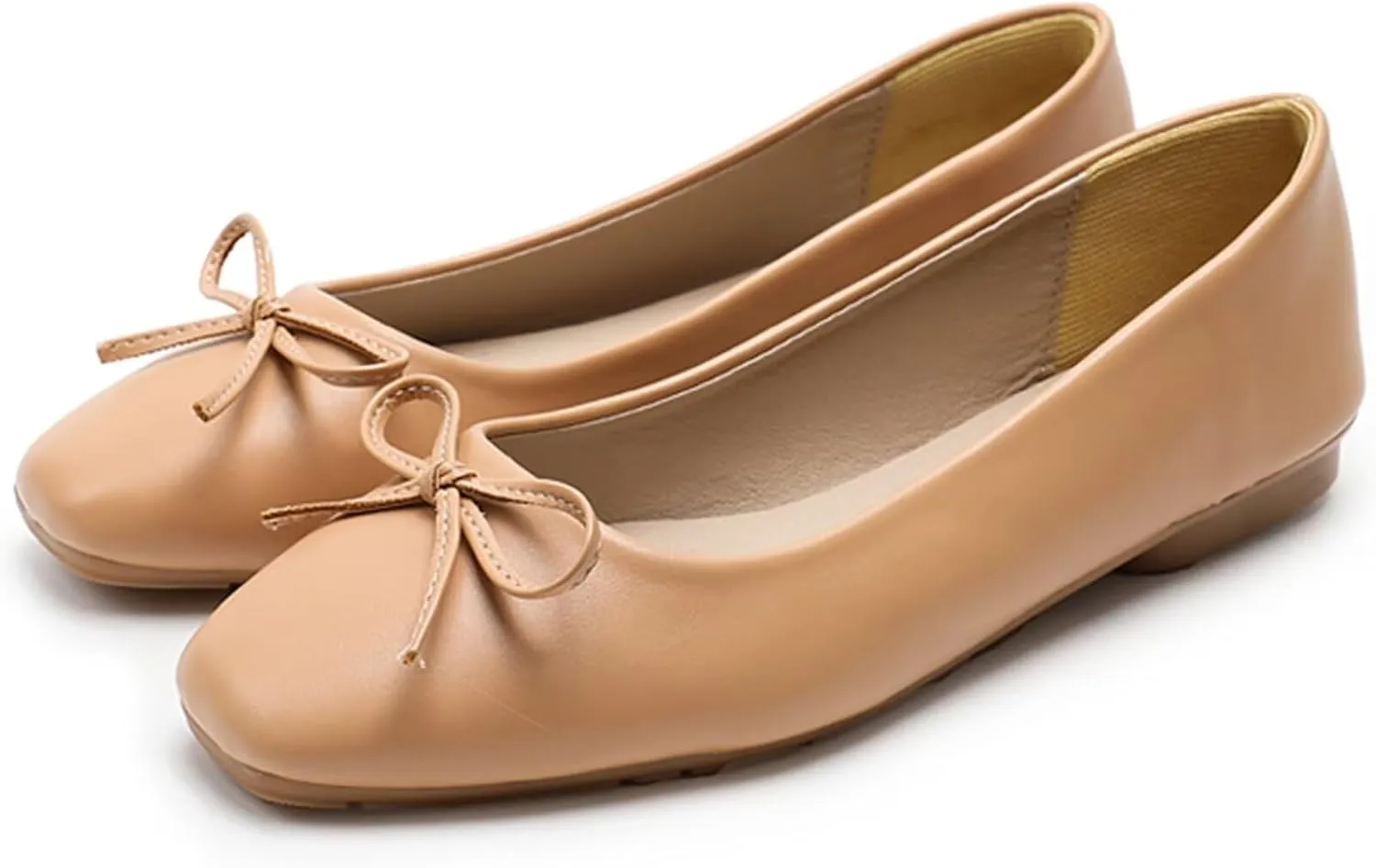 SAILING LU Women PU Leather Square Toe Ballets Flats Bowtie Slip on Comfortable Foldable Ballerian Flat Shoes