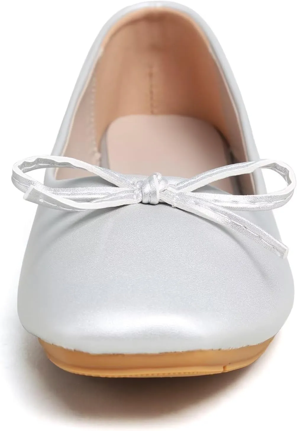 SAILING LU Women PU Leather Square Toe Ballets Flats Bowtie Slip on Comfortable Foldable Ballerian Flat Shoes