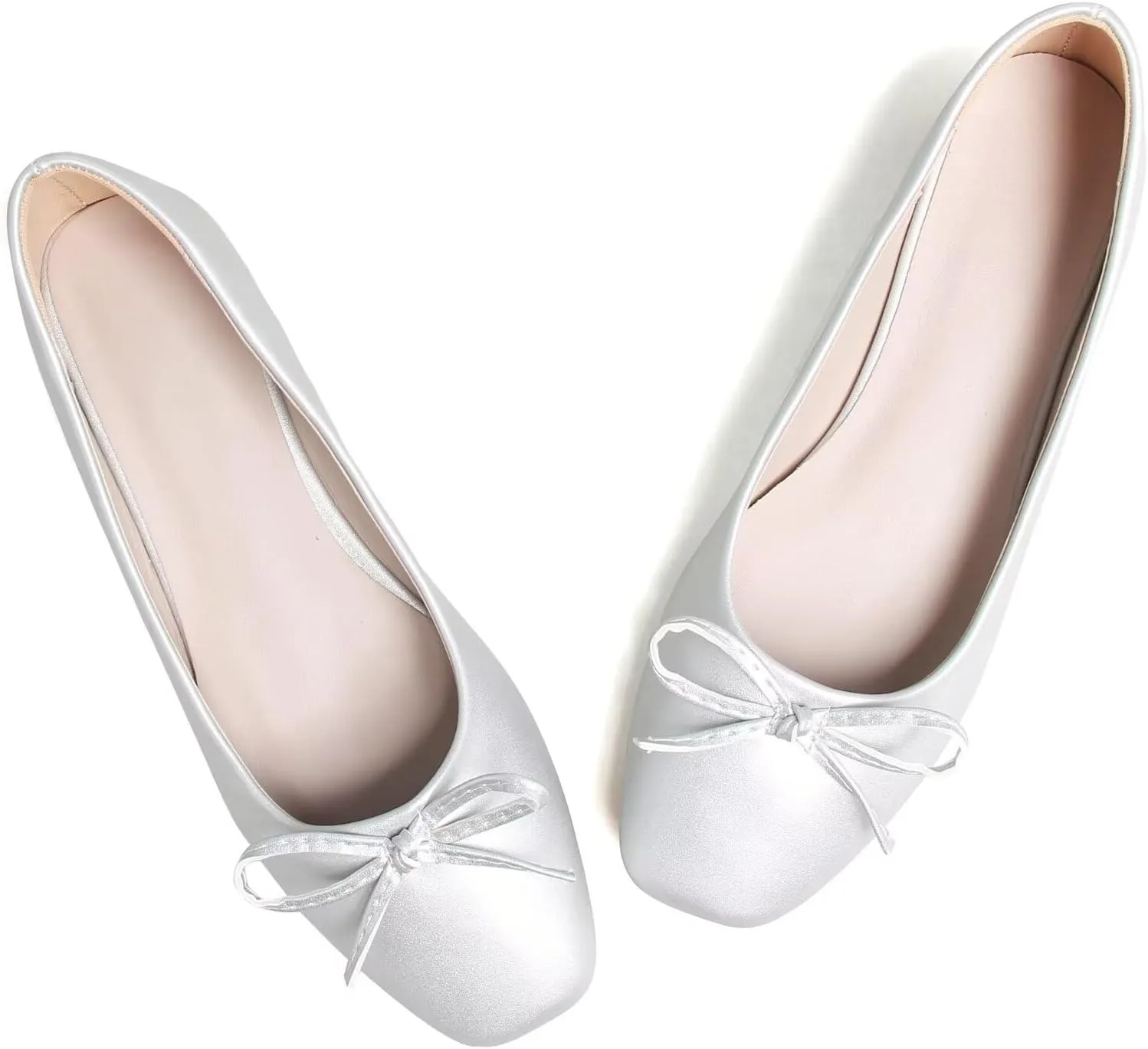 SAILING LU Women PU Leather Square Toe Ballets Flats Bowtie Slip on Comfortable Foldable Ballerian Flat Shoes