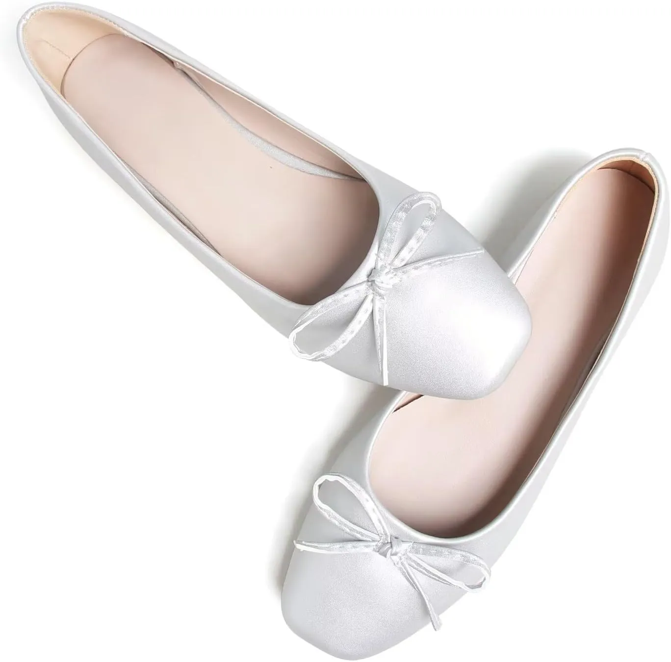 SAILING LU Women PU Leather Square Toe Ballets Flats Bowtie Slip on Comfortable Foldable Ballerian Flat Shoes