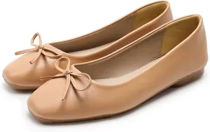 SAILING LU Women PU Leather Square Toe Ballets Flats Bowtie Slip on Comfortable Foldable Ballerian Flat Shoes