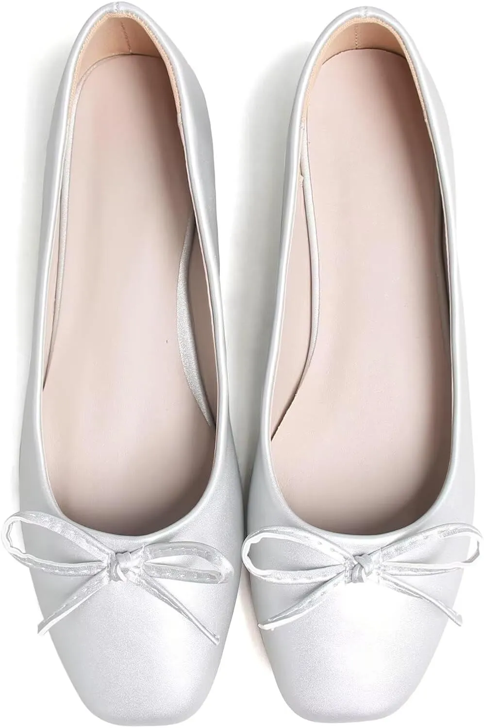 SAILING LU Women PU Leather Square Toe Ballets Flats Bowtie Slip on Comfortable Foldable Ballerian Flat Shoes