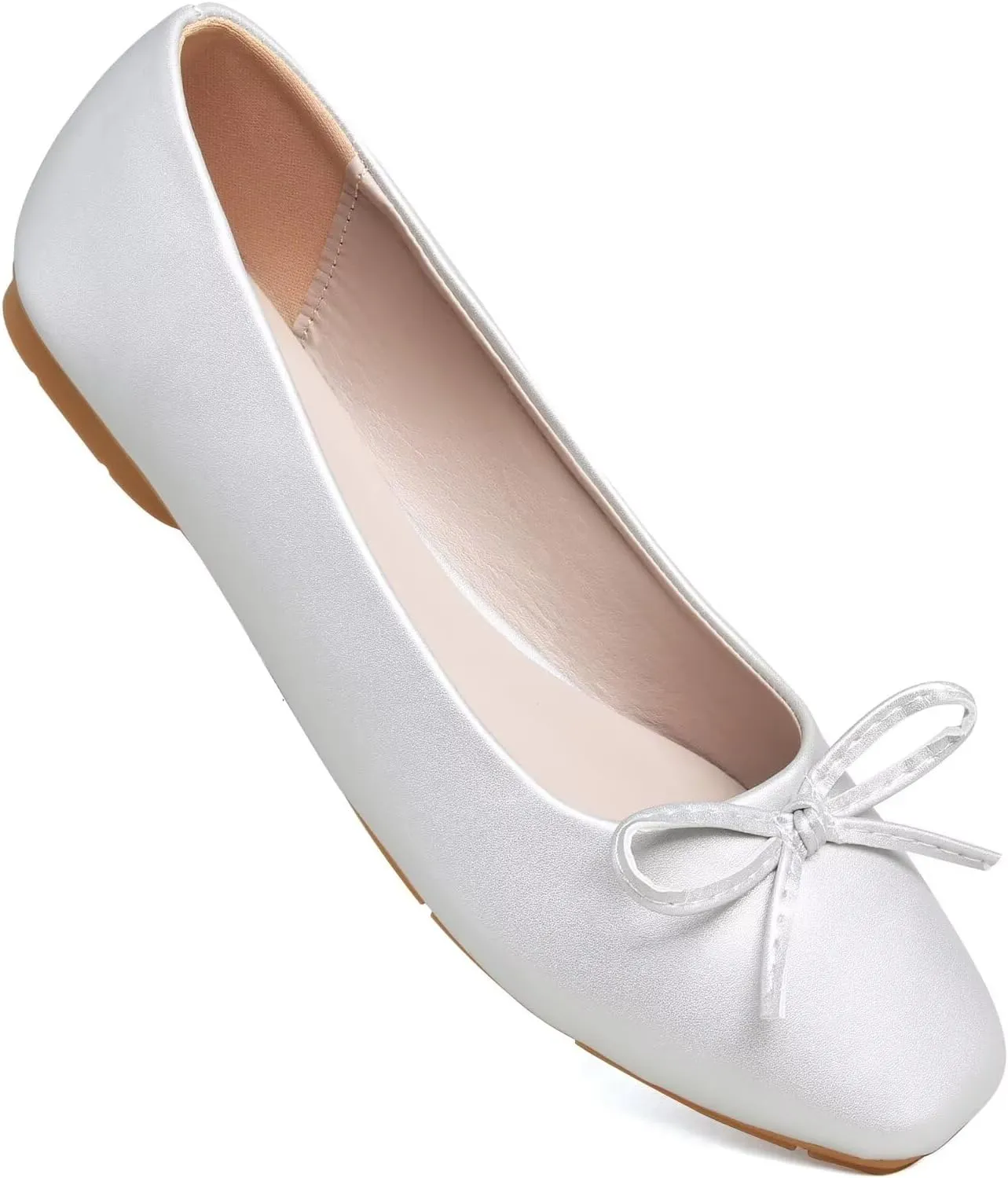 SAILING LU Women PU Leather Square Toe Ballets Flats Bowtie Slip on Comfortable Foldable Ballerian Flat Shoes