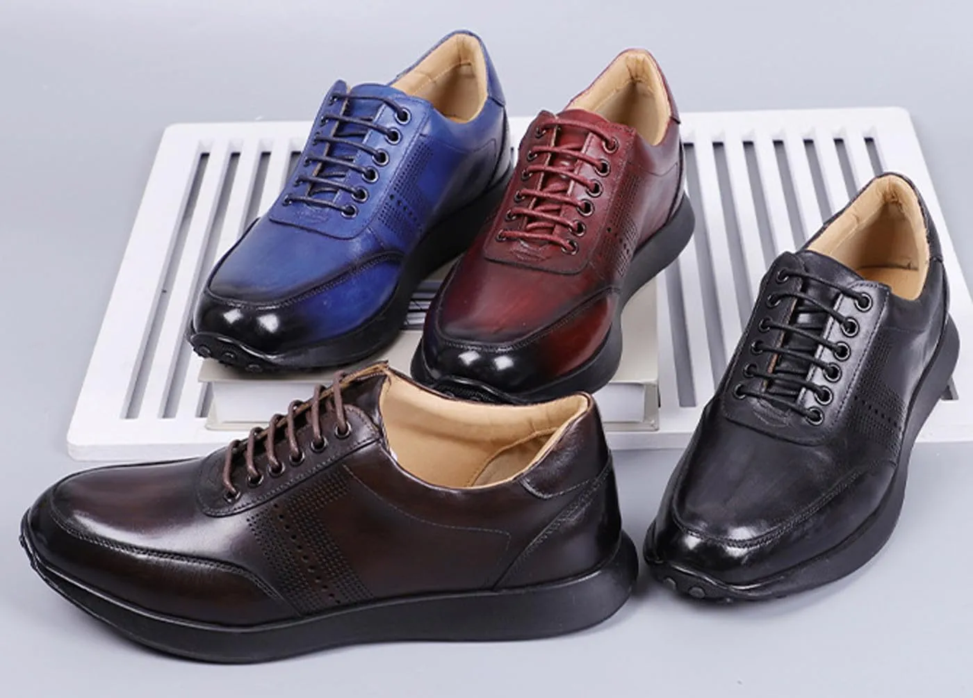 Santimon Men's Casual Sneakers Premium Leather Lace-Up Oxfords, Breathable Walking Shoes for Men, Comfortable Slip-Resistant Lightweight for Office, Travel, Everyday Wear