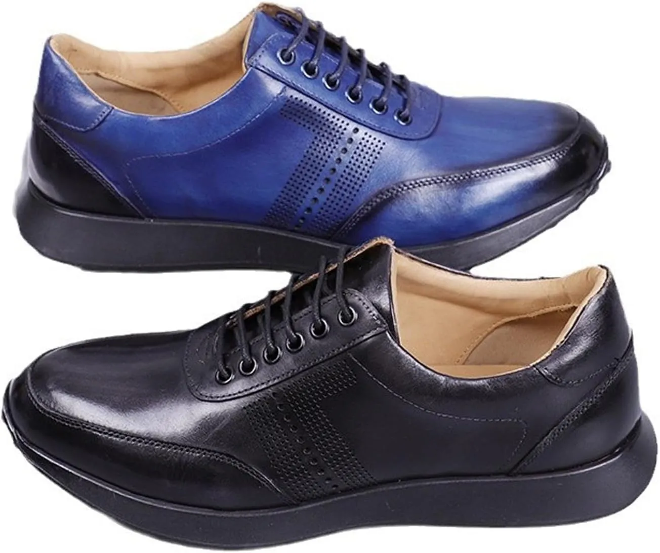 Santimon Men's Casual Sneakers Premium Leather Lace-Up Oxfords, Breathable Walking Shoes for Men, Comfortable Slip-Resistant Lightweight for Office, Travel, Everyday Wear