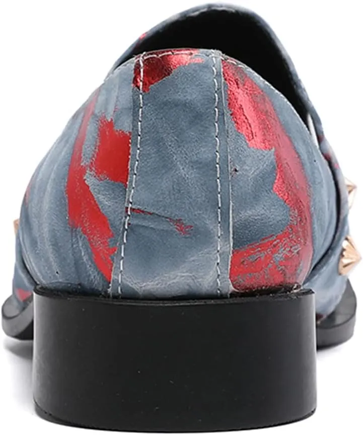 Santimon Mens Dress Suede Leather Metal Crown Tip Loafers Multicolor Strap Gold Crystals Bead Dance Party Wedding Shoes