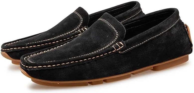 Santimon Mens Driving Penny Loafers Suede Moccasins Slip On Casual Dress Wide Boat Shoes