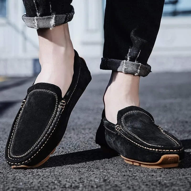 Santimon Mens Driving Penny Loafers Suede Moccasins Slip On Casual Dress Wide Boat Shoes