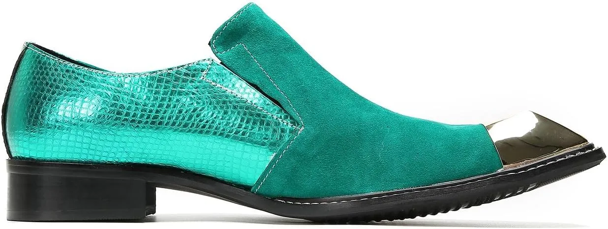 Santimon Men's Loafers Slip On Casual Dress Shoes Metal-Square Toe Suede Beaded Penny Loafers Fashion Wedding Porm Party Moccasins Disco Singer Tuxedo Shoes for Men