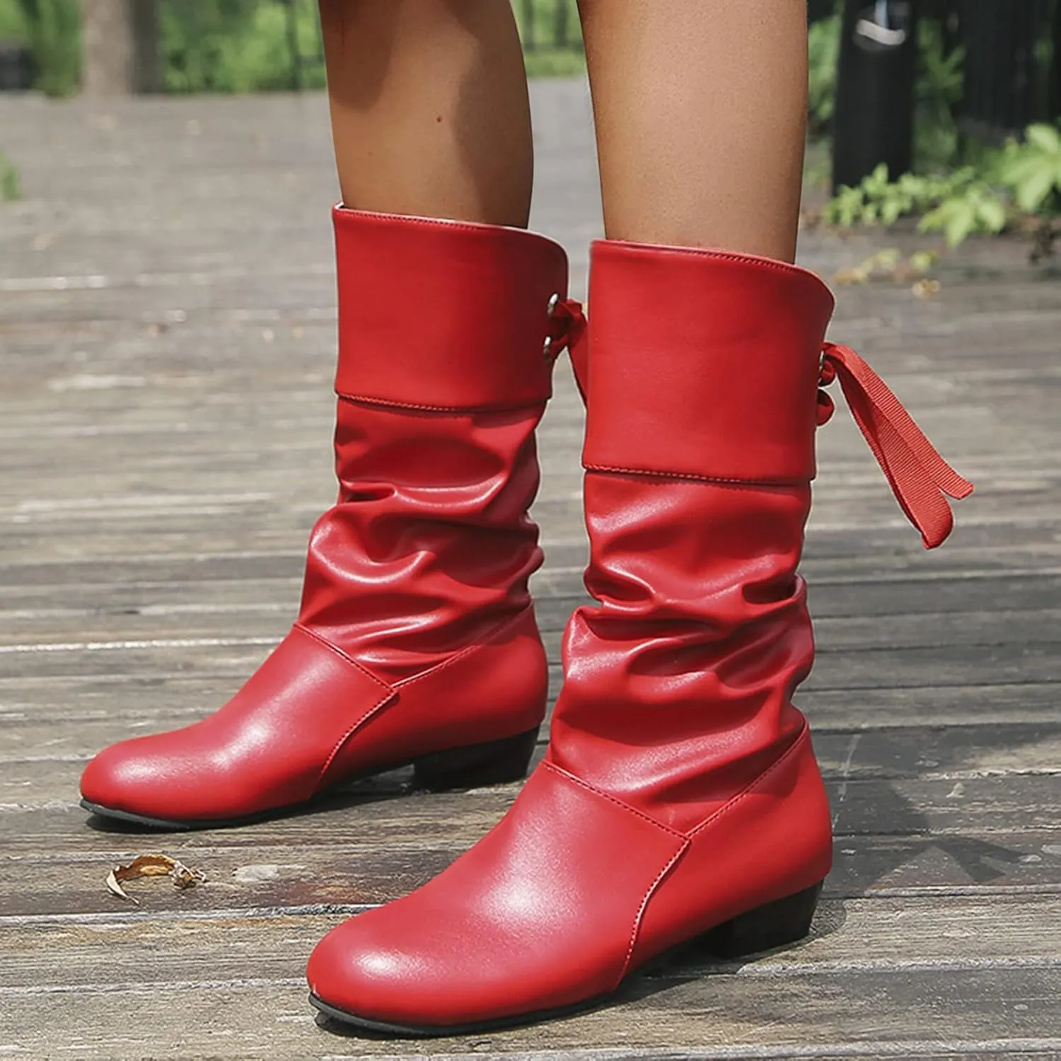 SBGMoSJ Extra Wide Calf Western Boots Wide Calf Boots for Women Leather Black Western Boots for Woman Womens Black Lace Up Ankle Boots Low Heel Mid Calf Boots for Women Low Heel Comfortable
