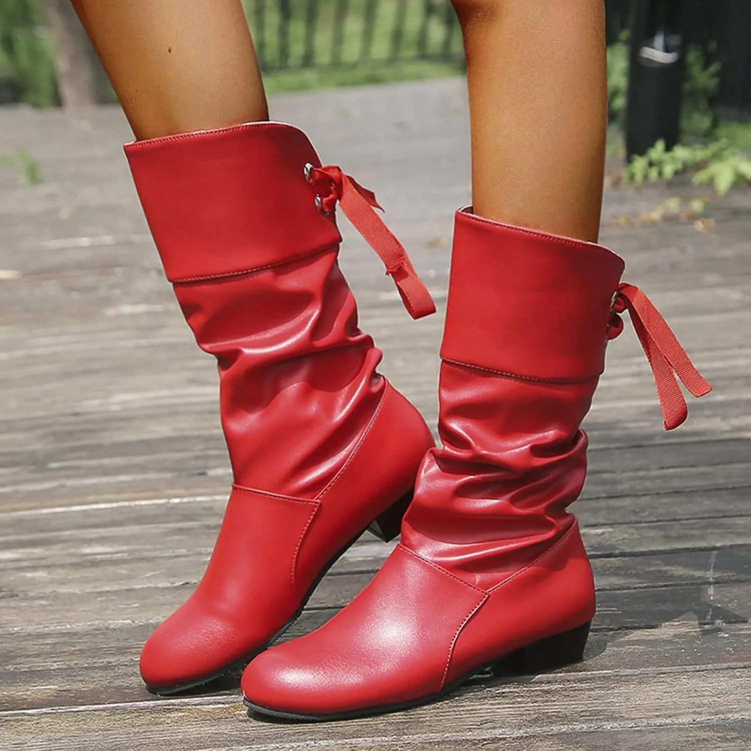 SBGMoSJ Extra Wide Calf Western Boots Wide Calf Boots for Women Leather Black Western Boots for Woman Womens Black Lace Up Ankle Boots Low Heel Mid Calf Boots for Women Low Heel Comfortable