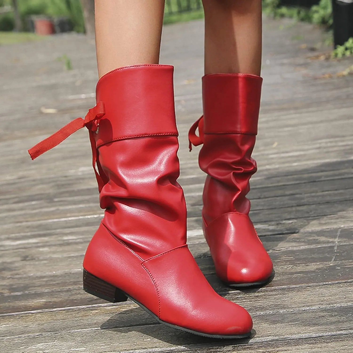 SBGMoSJ Extra Wide Calf Western Boots Wide Calf Boots for Women Leather Black Western Boots for Woman Womens Black Lace Up Ankle Boots Low Heel Mid Calf Boots for Women Low Heel Comfortable
