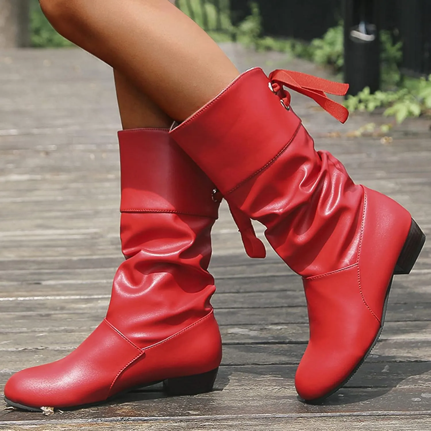 SBGMoSJ Extra Wide Calf Western Boots Wide Calf Boots for Women Leather Black Western Boots for Woman Womens Black Lace Up Ankle Boots Low Heel Mid Calf Boots for Women Low Heel Comfortable
