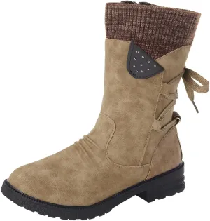 SBGMoSJ Knee High Boots Leather Winter Boots Women Fashionable Leather Fall Boots for Women Mid Calf Womens Boots Soft Leather Mid Calf Wide Calf Wide Calf Cowboy Boots Women Square Toe Tall