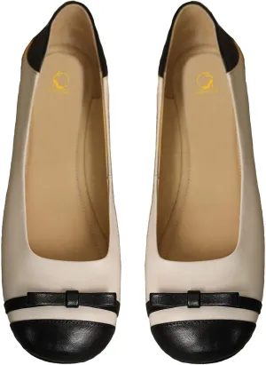 SHODENSE Women Cap Toe Flats Bow Two Tone Comfortable Slip On Ballet Flat Shoes Square Toe Flat Heeled Dress Shoes Ladies Matte Patchwork Leisure Street Concise Vintage Adorable 4-11 M US