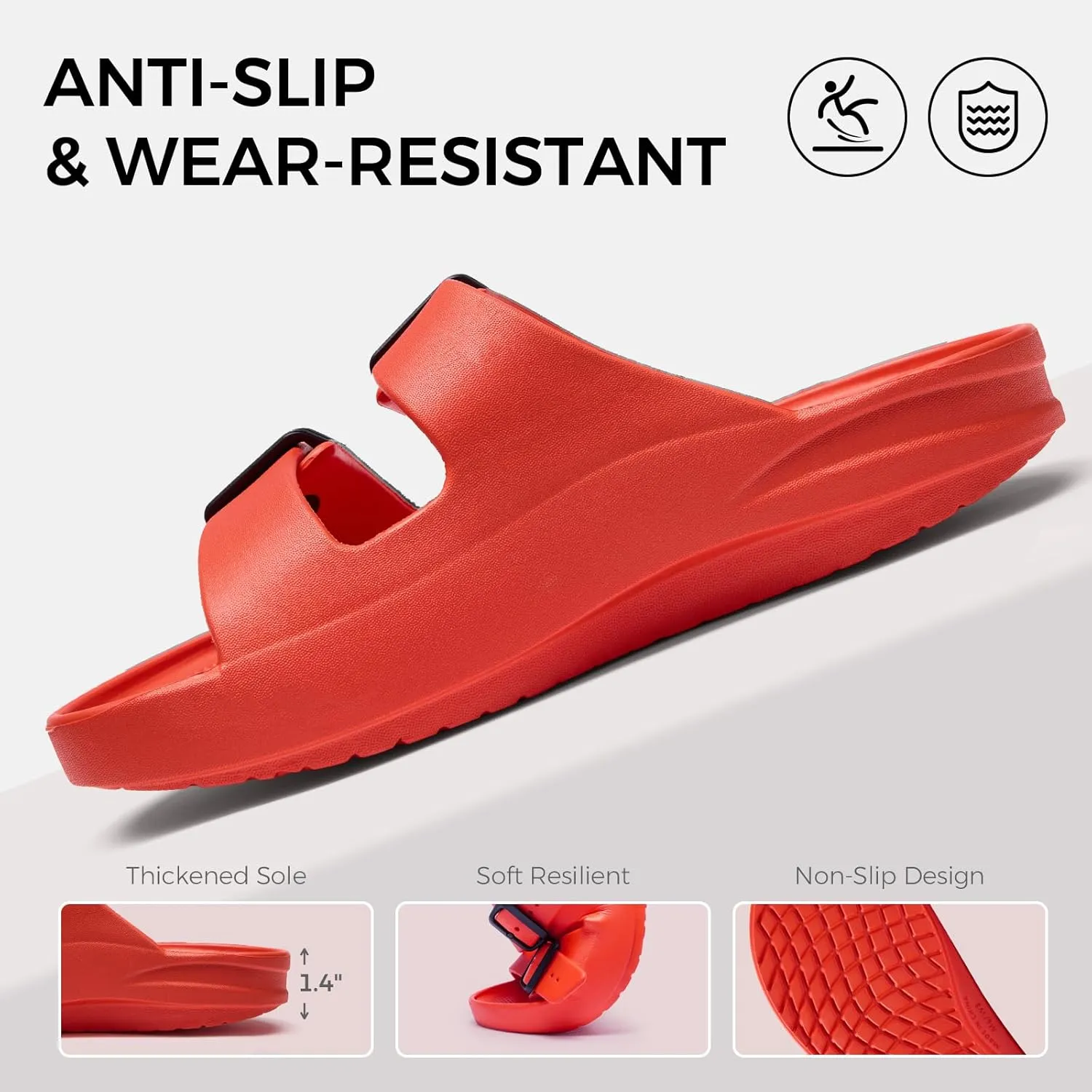 Slides for Women and Men Recovery Sandals with Arch Support Unisex Double Buckle Adjustable Cloud Slippers