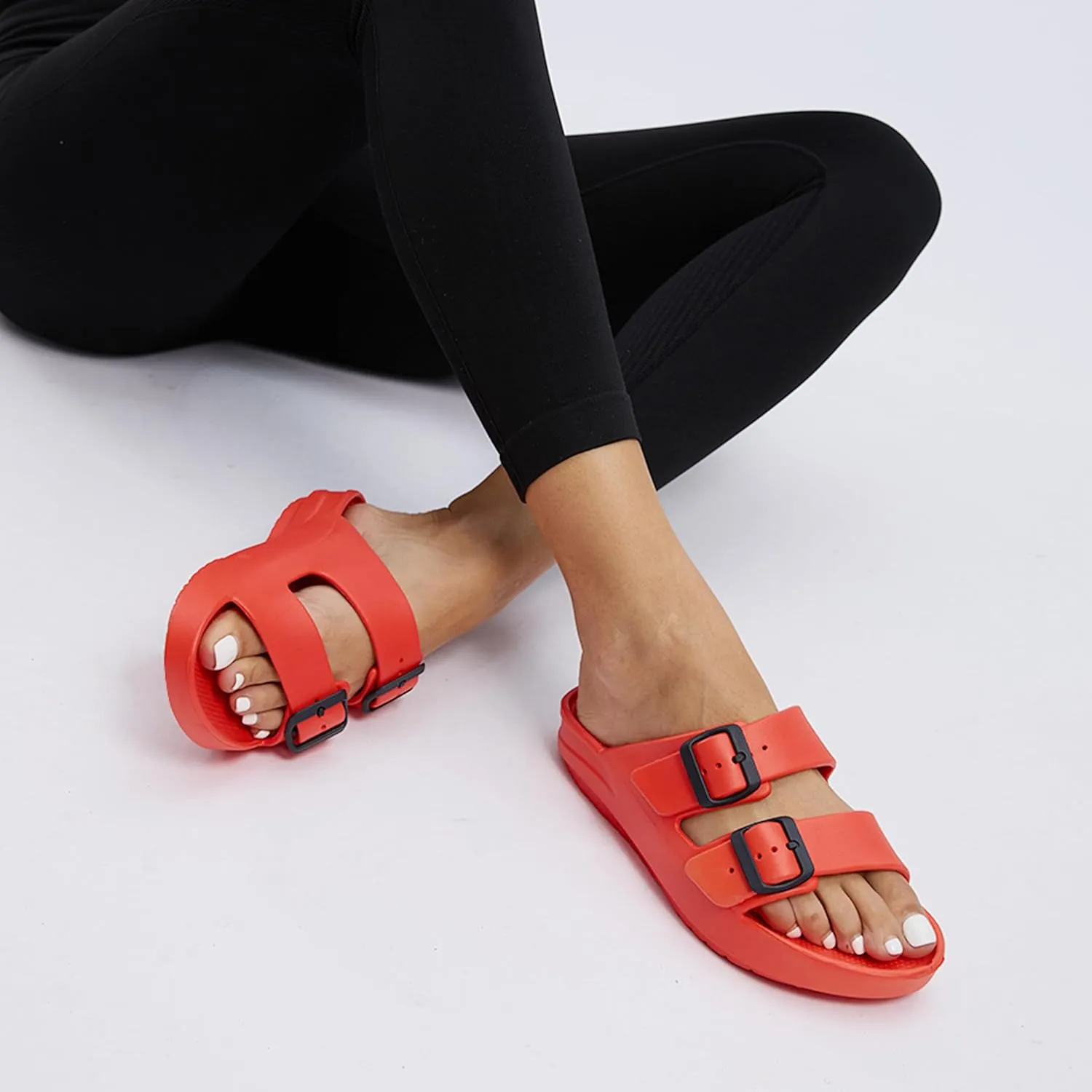 Slides for Women and Men Recovery Sandals with Arch Support Unisex Double Buckle Adjustable Cloud Slippers